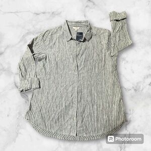 Lucky Brand Button Shirt Womens White Blue Striped Back Buttons size Large